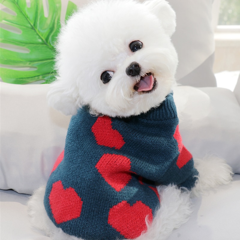 Autumn And Winter Clothes Love Printing Pet Teddy Cat Sweater