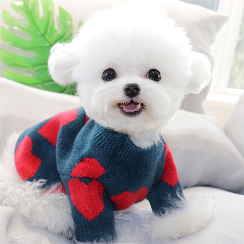 Autumn And Winter Clothes Love Printing Pet Teddy Cat Sweater