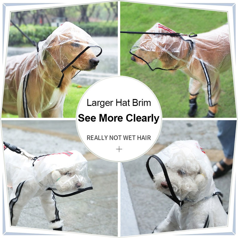 Pet Raincoat Puppy Four Feet Hooded Transparent Waterproof