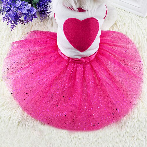 Pet Dog Love Heart Sequins Gauze Tutu Dress Skirt