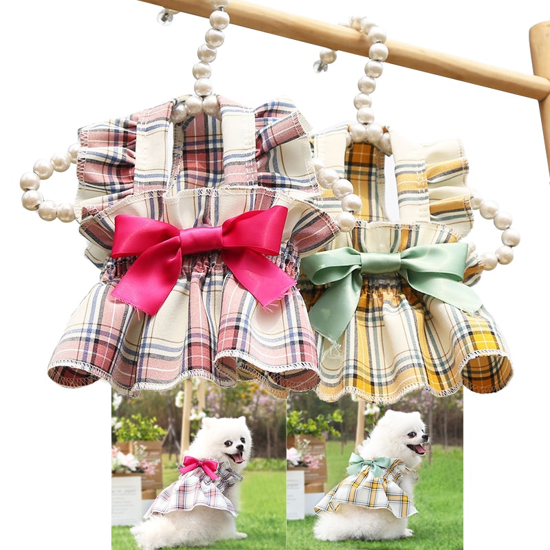 Small Dog Dress Teddy Plaid Pet Clothing Wholesale