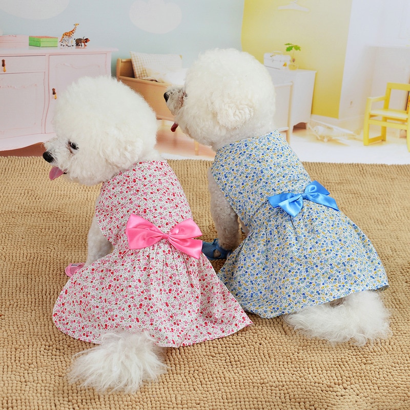 Summer Floral Bow Dog Dress Pet Wedding Dresses Wholesale