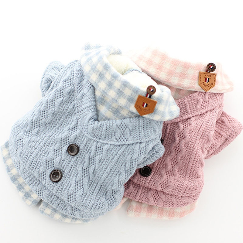 Thicken Warm Dog Coat Winter Puppy Cat Plaid Shirt Sweater Jacket For Small Dogs Bichon Knitwear Sweatshirt Jacket Pet Clothes